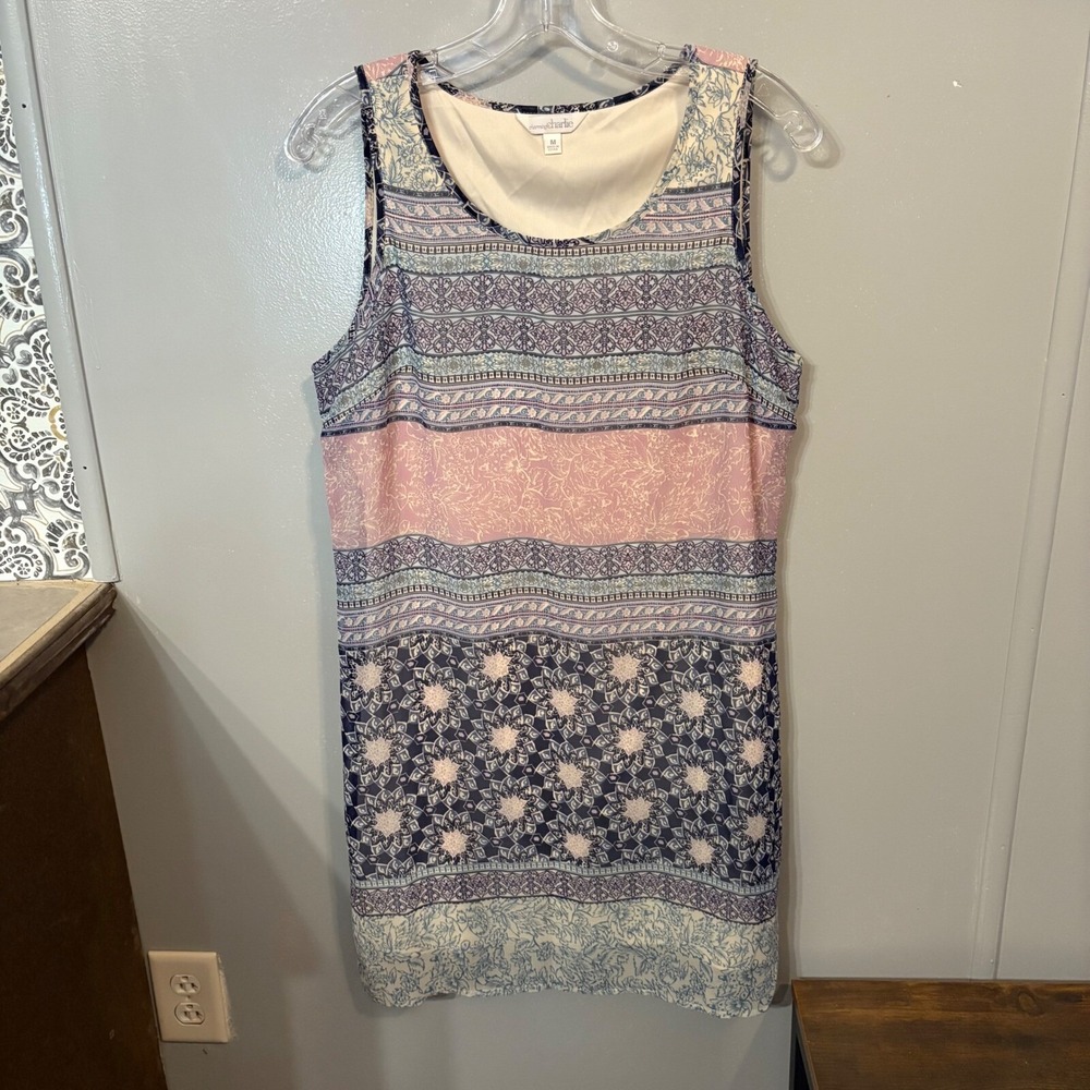 Charming Charlie Pink Blue Purple‎ Patterned Sleeveless Dress (Women's Medium)